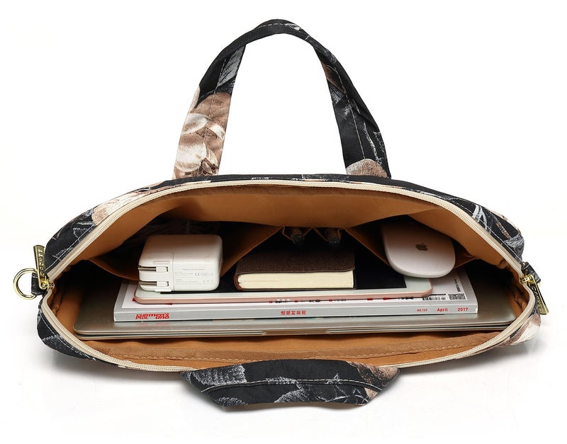 DACHEE Beige Rose Patten Waterproof Shoulder Messenger Bag Sleeve for 14 Inch 15 Inch Laptop Case Briefcase 15.6 Inch - Image 3